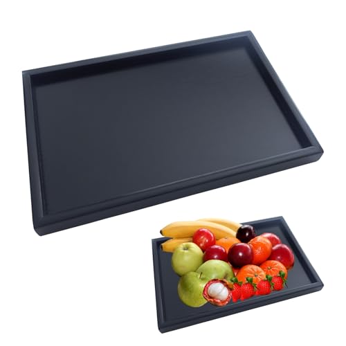 Holz Tablett Holztablett Rechteckig Groß Deko, Serviertablett Holz Tablett Küche Schwarz Bambus, Küchentablett Servierplatten für Tee, Snacks, Obst, Küche, Restaurant und Bar (32 X 20 X 2 cm) von BMZXCH