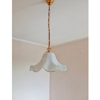 Vintage Weiße Muranoglas-Pendellampe/Vetri Murano-Hängelampe Beleuchtung Der Mitte Des Jahrhunderts Vintage-Deckenglas-Lampen-stil Fazzoletto von BMvintageArt