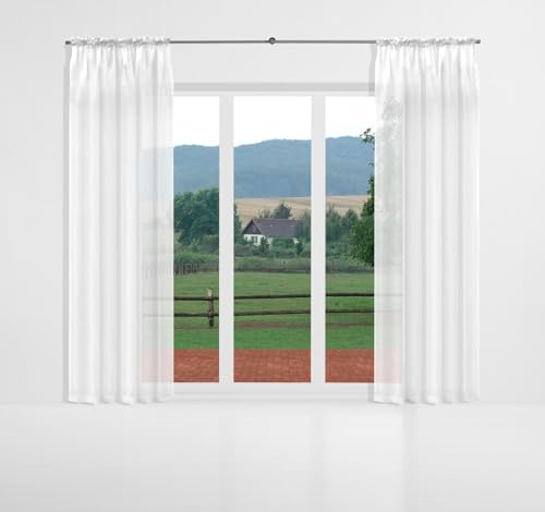 Gardine mit Kräuselband in Weiß - Uni Voile Stoff - lichtdurchlässig und halbtransparent, Pflegeleicht und Oeko-Tex 100 Zertifiziert (H/B: 150/600 cm) von BN Gardinen