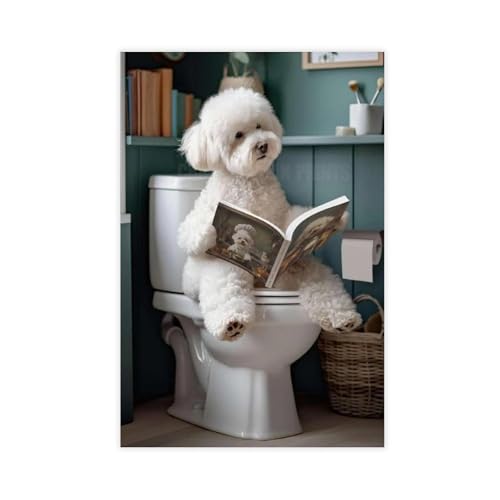 Leinwandposter Bichon Frisé auf der Toilette, Wandkunstdruck, Bild, Gemälde, 50 x 75 cm Leinwandposter Bichon Frisé auf der Toilette, Wandkunstdruck, Bild, Gemälde, 50 x 75 cm von BNCEDJK