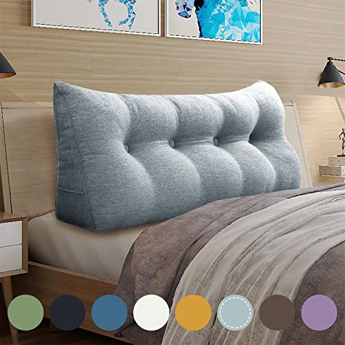 BNCKTRD Keilförmiger Kopfkissen Schlafzimmer Lesekissen Rückenstütze beim Sitzen im Bett Ergonomisches Lumbarkissen Körperpositionierung Bettkissen Leinen Bezug 120cm Grau von BNCKTRD