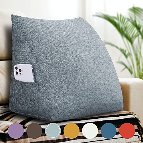 BNCKTRD Keilförmiger Kopfkissen Schlafzimmer Lesekissen Rückenstütze beim Sitzen im Bett Ergonomisches Lumbarkissen Körperpositionierung Bettkissen Leinen Bezug 45cm Grau von BNCKTRD