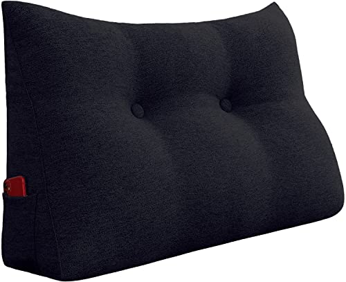 BNCKTRD Keilförmiger Kopfkissen Schlafzimmer Lesekissen Rückenstütze beim Sitzen im Bett Ergonomisches Lumbarkissen Körperpositionierung Bettkissen Leinen Bezug 80cm Holzkohle Schwarz von BNCKTRD