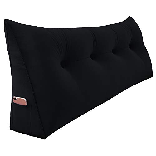 BNCKTRD Keilförmiger Kopfkissen Schlafzimmer Lesekissen Rückenstütze beim Sitzen im Bett Ergonomisches Lumbarkissen Körperpositionierung Bettkissen Samt Bezug 140CM Schwarz von BNCKTRD