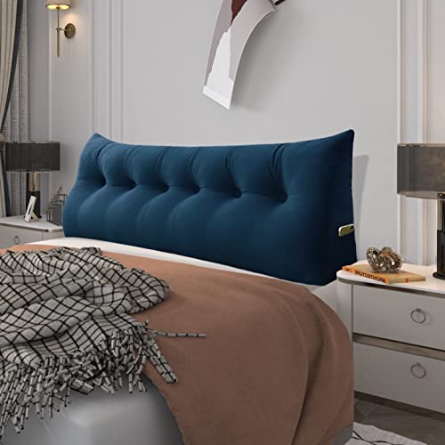 BNCKTRD Keilförmiger Kopfkissen Schlafzimmer Lesekissen Rückenstütze beim Sitzen im Bett Ergonomisches Lumbarkissen Körperpositionierung Bettkissen Samt Bezug 160CM Dunkel Blau von BNCKTRD