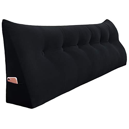 BNCKTRD Keilförmiger Kopfkissen Schlafzimmer Lesekissen Rückenstütze beim Sitzen im Bett Ergonomisches Lumbarkissen Körperpositionierung Bettkissen Samt Bezug 180CM Schwarz von BNCKTRD