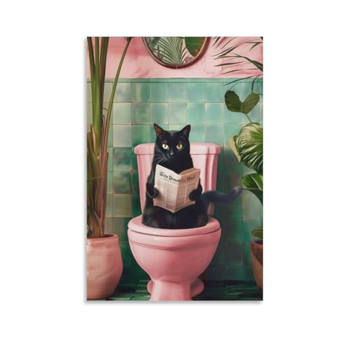 BNCVJFI Lustiges Badezimmer-Katzen-Poster, Schlafzimmer, Dekoration, Landschaft, Büro, Raumdekoration, Geschenk, 30 x 45 cm von BNCVJFI