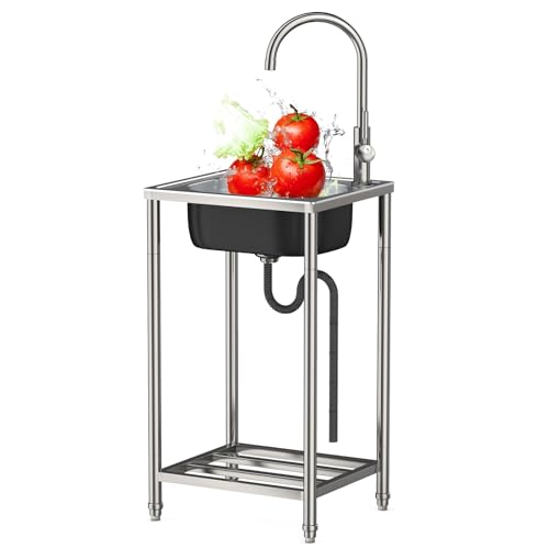 BNDDUP Freistehende Spüle Edelstahl Spültisc, Spüle mit Unterschrank Gewerbliche Spülbecken mit Wasserhahn und Ablassvorrichtung, Für Outdoor Spüle Garten Spülbecken Küchenspüle (37 * 42 * 82CM) von BNDDUP