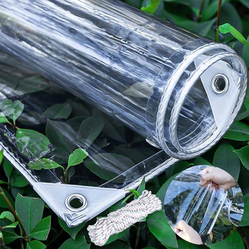 Transparente PVC Plane mit Ösen, wasserdichte 0.55mm Abdeckplane 2.4×2.9M Durchsichtig Plane Wetterfeste Reißfest 620 g/m² für Außen Vorhänge Pavillon Carport Dach Terrassen Gewächshäuser von BNDDUP
