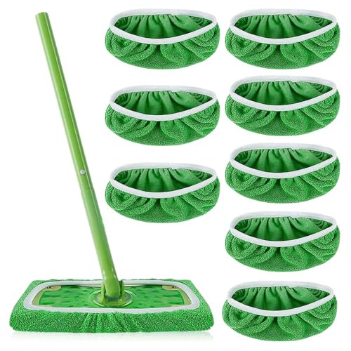 BNGXR 8 Stück Tücher Wiederverwendbare für Sweeper Mop,Nass- und Trockengebrauch,für Sweeper Mop Bodenwischer Nass Trocken Wischmopp,die Reinigung von Hartböden, Holzböden(Grün) von BNGXR