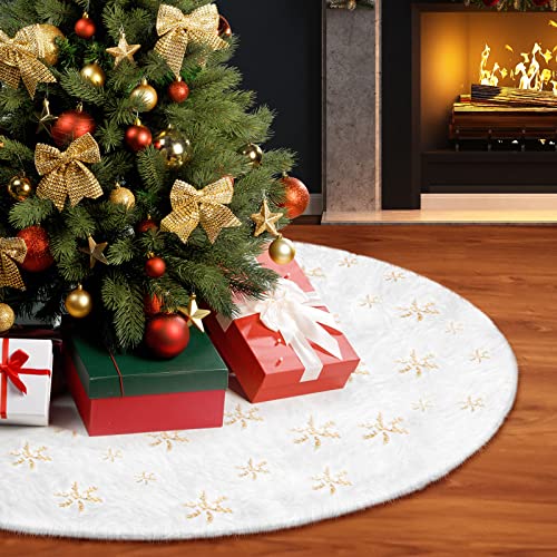 BNGXR 90cm Weihnachtsbaum Rock, Plüsch Weihnachtsbaumdecke Deko Weiß Schneeflocke unter dem Weihnachtsbaum Decke rund Christbaumständer Teppich für Weihnachtsbaum und Neujahr Dekorationen von BNGXR