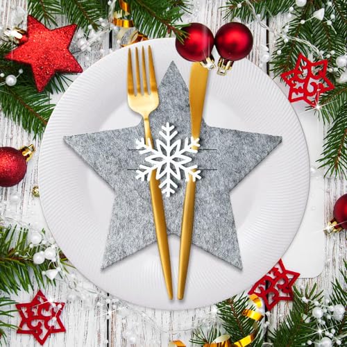 BNGXR Besteckhalter Weihnachten Filz, 12 Stück Bestecktasche Stern Ungiftig und Geruchlos Weihnachten Besteckhalter, Wiederverwendbar Weihnachtsbaum Besteckhalter Filz für Besteck, Messer von BNGXR