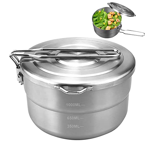 BNGXR Camping Topf,Camping Kochgeschirr,1.5L Großes Camping Kochgeschirr Topf mit Deckel und faltbarem Griff, Edelstahl Camping Kochtopf Picknick Outdoor-Kochgeschirr für Camping, Wandern, Picknick von BNGXR