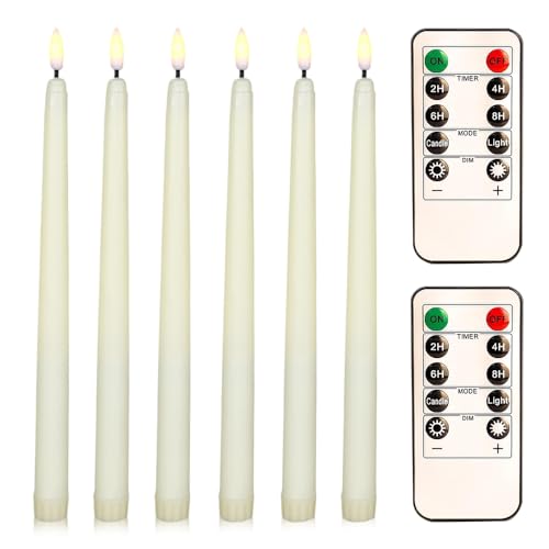 BNGXR Flammenlose Kerzen mit Fernbedienung,6 Stück Weiß flackernd stabkerzen mit fernbedienung,LED Kerzen,10-Tasten Fernbedienung,Fensterkerzen,Einstellbare Helligkeit,für Hochzeit Weihnachtsdeko von BNGXR