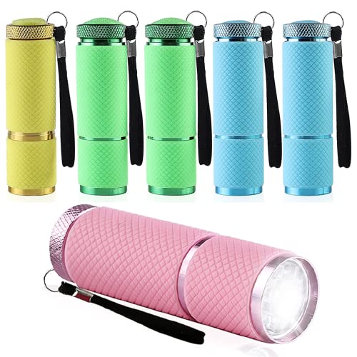BNGXR Mini Taschenlampe, 6 Stücke 9 LED Aluminium kleine farbige Handlampe, Wasserdicht Taschenlampen Set Kinder, Tragbarer Taschenlampe für Camping, Wandern, Klettern und Notfälle von BNGXR