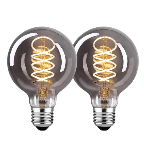 BNITITU Edison LED Vintage Glühbirne, Dimmbar Glühbirne E27 4W LED Warmweiss, Vintage Edison Dimmbar lampe E27 Ideal für Nostalgie und Retro Beleuchtung - Rauchgra - 2 Stück（G80） von BNITITU