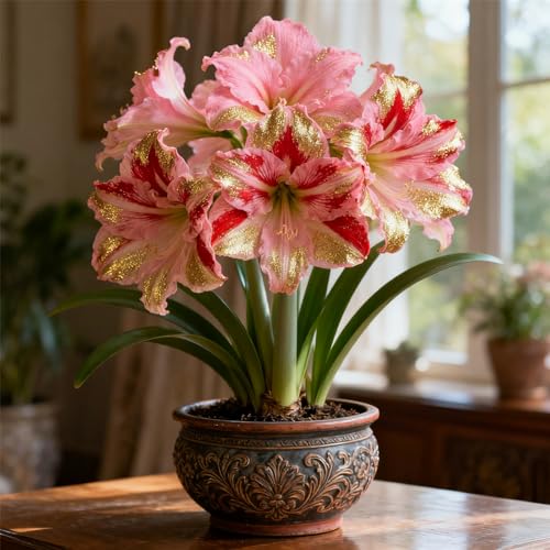 Amaryllis/winterharte mehrjährige Amaryllis, ausgewählte,gemischte seltene Farben, große Blüten, gefüllte Amaryllis-3Rhizome-I von BNJKYUOKW