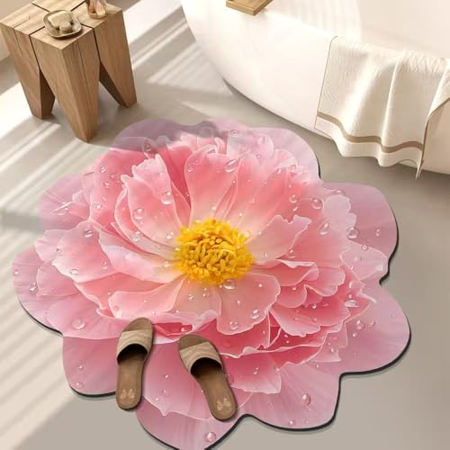 BNMKYTWASJP 3D-Blumen-Teppich, Badezimmer-Fußmatte, Badezimmertür, saugfähige und rutschfeste Fußmatte (A-02, 120 x 120 cm) von BNMKYTWASJP