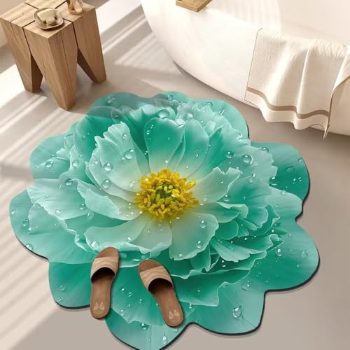 BNMKYTWASJP 3D-Blumen-Teppich, Badezimmer-Fußmatte, Badezimmertür, saugfähige und rutschfeste Fußmatte (A-03,80 x 80 cm) von BNMKYTWASJP