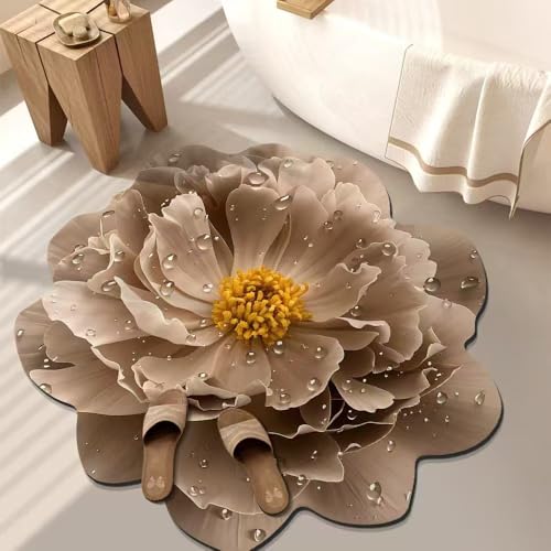 BNMKYTWASJP 3D-Blumen-Teppich, Badezimmer-Fußmatte, Badezimmertür, saugfähige und rutschfeste Fußmatte (A-04, 60 x 60 cm) von BNMKYTWASJP