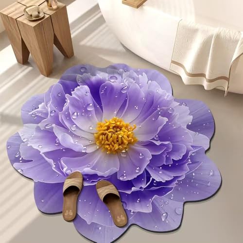 BNMKYTWASJP 3D-Blumen-Teppich, Badezimmer-Fußmatte, Badezimmertür, saugfähige und rutschfeste Fußmatte (A-05, 60 x 60 cm) von BNMKYTWASJP