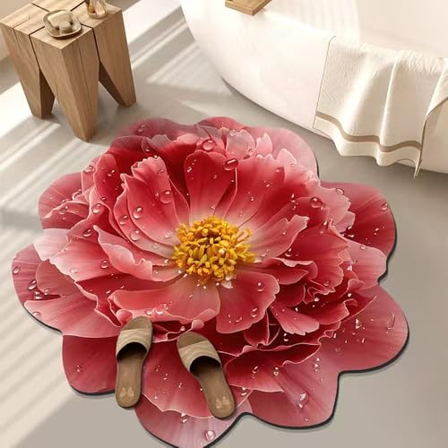 BNMKYTWASJP 3D-Blumen-Teppich, Badezimmer-Fußmatte, Badezimmertür, saugfähige und rutschfeste Fußmatte (A-06,40 x 40 cm) von BNMKYTWASJP