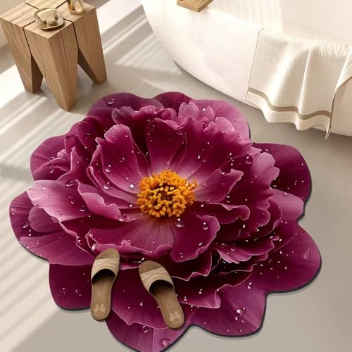 BNMKYTWASJP 3D-Blumen-Teppich, Badezimmer-Fußmatte, Badezimmertür, saugfähige und rutschfeste Fußmatte (A-09, 120 x 120 cm) von BNMKYTWASJP