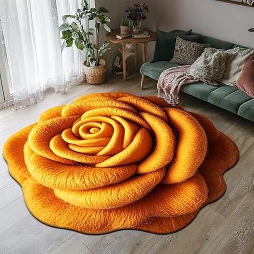 BNMKYTWASJP 3D-Blumenkissen, einfarbig, für Wohnzimmer, Schlafzimmer, Stuhlkissen, Kristallsamt-Bodenmatte (gelb, 50 x 50 cm) von BNMKYTWASJP