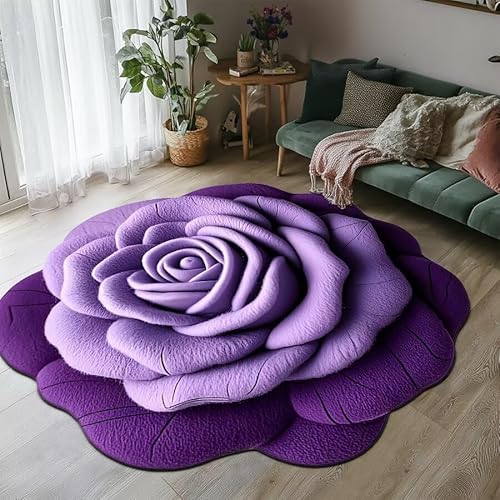 BNMKYTWASJP 3D-Blumenkissen, einfarbig, für Wohnzimmer, Schlafzimmer, Stuhlkissen, Kristallsamt-Bodenmatte (lila, 100 x 100 Stück) von BNMKYTWASJP