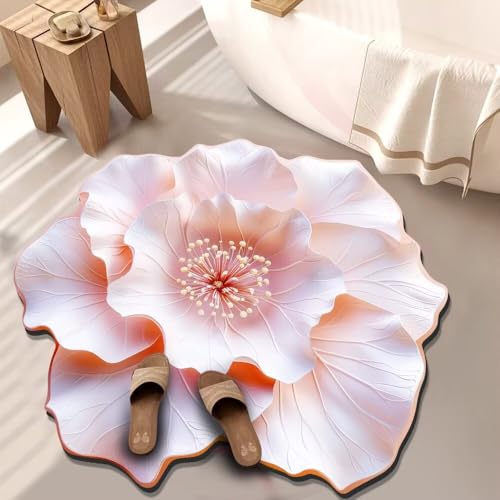 BNMKYTWASJP 3D-Bodenmatte aus Kristallsamt, große Blume, Badezimmertür (A-02, 100 x 100 cm) von BNMKYTWASJP