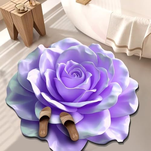 BNMKYTWASJP 3D-Bodenmatte aus Kristallsamt, große Blume, Badezimmertür (A-03,80 x 80 cm) von BNMKYTWASJP