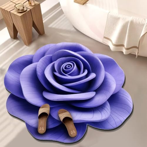 BNMKYTWASJP 3D-Bodenmatte aus Kristallsamt, große Blume, Badezimmertür (A-04,60 x 60 cm) von BNMKYTWASJP
