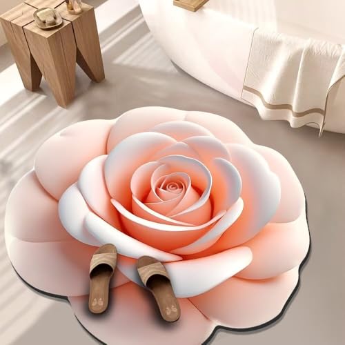 BNMKYTWASJP 3D-Bodenmatte aus Kristallsamt, große Blume, Badezimmertür (A-05,60 x 60 cm) von BNMKYTWASJP