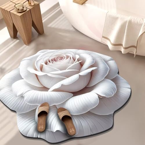BNMKYTWASJP 3D-Bodenmatte aus Kristallsamt, große Blume, Badezimmertür (A-06,60 x 60 cm) von BNMKYTWASJP