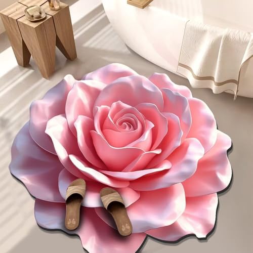 BNMKYTWASJP 3D-Bodenmatte aus Kristallsamt, große Blume, Badezimmertür (A-14,60 x 60 cm) von BNMKYTWASJP