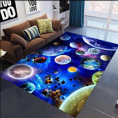 BNMKYTWASJP 3D Planet Teppich Schlafzimmer Nachttisch Teppich Vollbodenmatte Wohnzimmer (A-012,80 x 150 cm) von BNMKYTWASJP