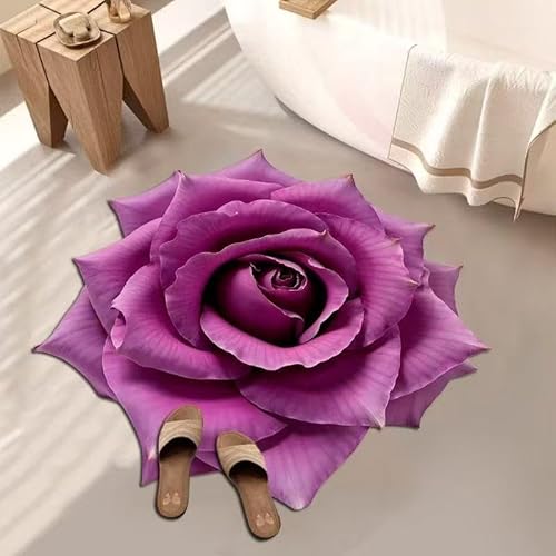 BNMKYTWASJP Einfarbiger 3D-Blumenteppich, schmutzabweisend, pflegeleicht, saugfähig, rutschfest, schnell trocknend (3D-9,120 x 120 cm) von BNMKYTWASJP