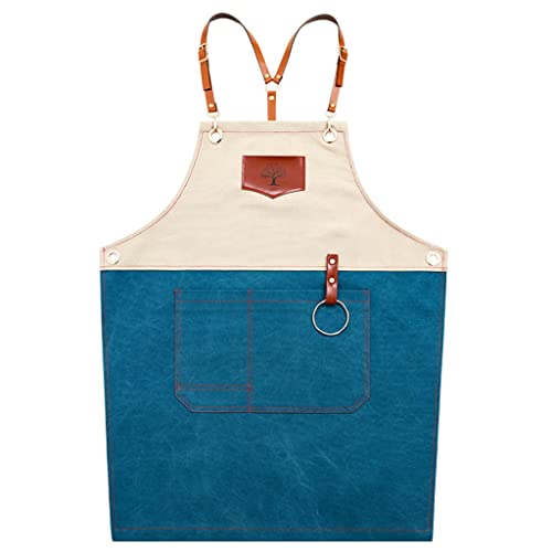 Server-Schürzen Barista-Schürze Chefschürze Baumwolle Canvas Kreuz Zurück Schürze Taschen for Frauen und Männer Verstellbare Strafe Große Taschen Schürze Küche Kochen Backen Küchenschürzen Kochschürze von BNNP