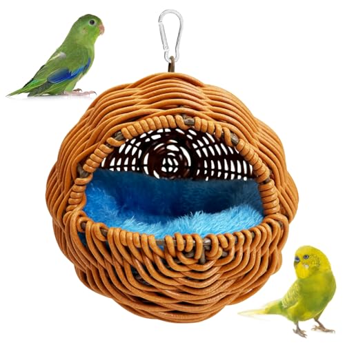 BNOSDM Rattan Vogelnest Papagei Nisthaus Sittich Hängeschaukel Weiches Lovebird Warmbett Schlafen für Papageien Vogelkäfig Zubehör für Nymphensittiche Wellensittiche Finken Kanarienvögel (G-Loch-Stil) von BNOSDM