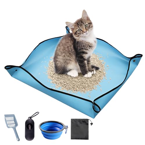 BNOSDM Reise-Katzentoilette Faltbare Katzentoiletten Kit Tragbare Katzentoilette mit Schaufelschüssel Wasserdicht & Antihaft für Hotels, Ausflüge, temporäre Aufenthalte, Auto, Flugzeug (Blau) von BNOSDM