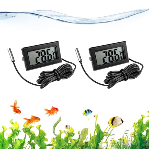 2 Stück Aquarium Digital Thermometer mit Fühler LCD Digital Aquarium Thermometer Temperatursensor Wasserdicht mit Kabel Geeignet für Fische und Aquarien von BNOYONERAS