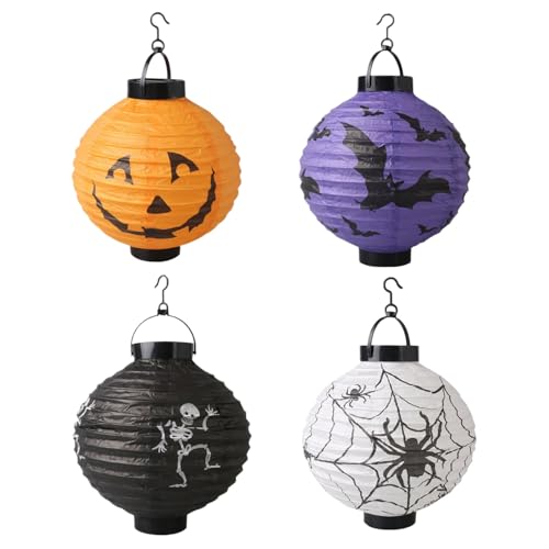 4 Stück Halloween Faltbare Papierlaternen, Halloween Laterne, Rund 3D Faltbar Lampenschirm Papier Lampions, DIY Papierlaterne, Halloween Papier Laternen Dekoration für St. Martin, Partydekorationen 4 Stück Halloween Faltbare Papierlaternen, Halloween Laterne, Rund 3D Faltbar Lampenschirm Papier Lampions, DIY Papierlaterne, Halloween Papier Laternen Dekoration für St. Martin, Partydekorationen von BNOYONERAS