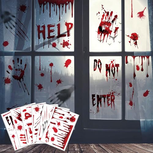 Halloween Blutige Aufkleber, Halloween Fensteraufkleber, Halloween Blutige Fensteraufkleber, Blutige Hände Aufkleber, Horror Fenster Aufkleber für Halloween Party Spukhaus Dekoration (6) von BNOYONERAS