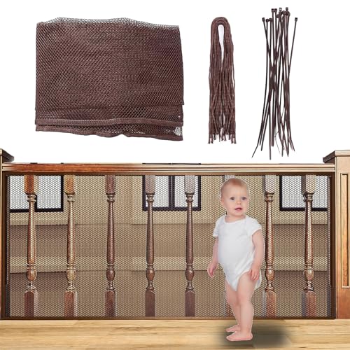 Treppen Schutznetz Kinder Sicherheitsnetz Kinder Treppenschutznetz Baby Balkon Sicherheitsnetz Kinder Treppengeländer Zaun Mesh-Schutznetz Balkonnetz Kinder Baby Balkonnetz Safety Net 2Mx79CM Braun von BNOYONERAS