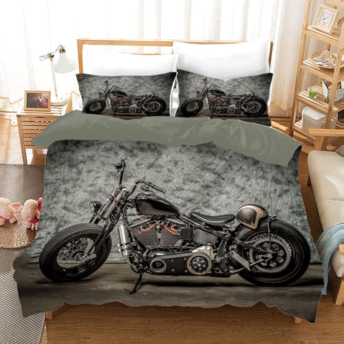 BNREDA Motorrad Bettwäsche 200x200,3D Druck Motorrad Muster Bettwäsche Sets,Weiche Komfort Mikrofaser Bettbezug Mit 2 50x75cm Kissenbezügen, Für Erwachsene Und Kinder (Motocross-A, 200x200cm) von BNREDA