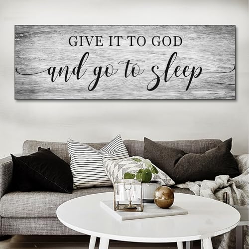 BNREDA Schwarz Weiß Buchstaben Poster,moderne minimalistische Zitate Wandkunstdrucke Give It To God And Go To Sleepfür Wohnzimmer Schlafzimmerdekoration-Ohne Rahmen (B, 50x150cm, Ungerahmt) von BNREDA