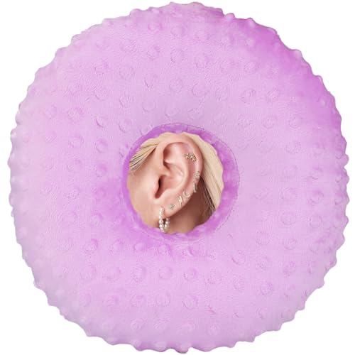 Ohrlochkissen für Seitenschläfer mit Ohrloch CNH Piercing Kissen Unterstützung Kopf Ohr Schmerzlinderung Ohrdruck wunde Seite Schlafen Ohrenschützer Minky Dot Lavendel von BNRendles