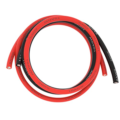 BNTECHGO 10 Gauge Silicone Wire Ultra Flexible 10 Feet high temp 200 deg C 600V 10 AWG Silicone Wire 1050 Strands of Tinned Copper Wire Stranded Wire Model Battery Cable Black and Red Each Color 5 ft von BNTECHGO