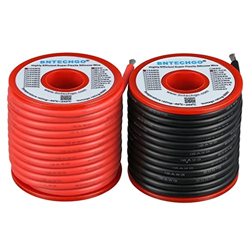 BNTECHGO 12 Gauge Silicone Wire Spool 50 feet Ultra Flexible High Temp 200 deg C 600V 12 AWG Silicone Wire 680 Strands of Tinned Copper Wire 25 ft Black and 25 ft Red Stranded Wire for Model Battery von BNTECHGO