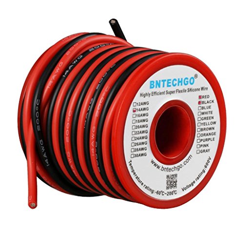 BNTECHGO 14 Gauge Silicone Wire Spool 40 feet Ultra Flexible High Temp 200 deg C 600V 14 AWG Silicone Wire 400 Strands of Tinned Copper Wire 20 ft Black and 20 ft Red Stranded Wire for Model Battery von BNTECHGO